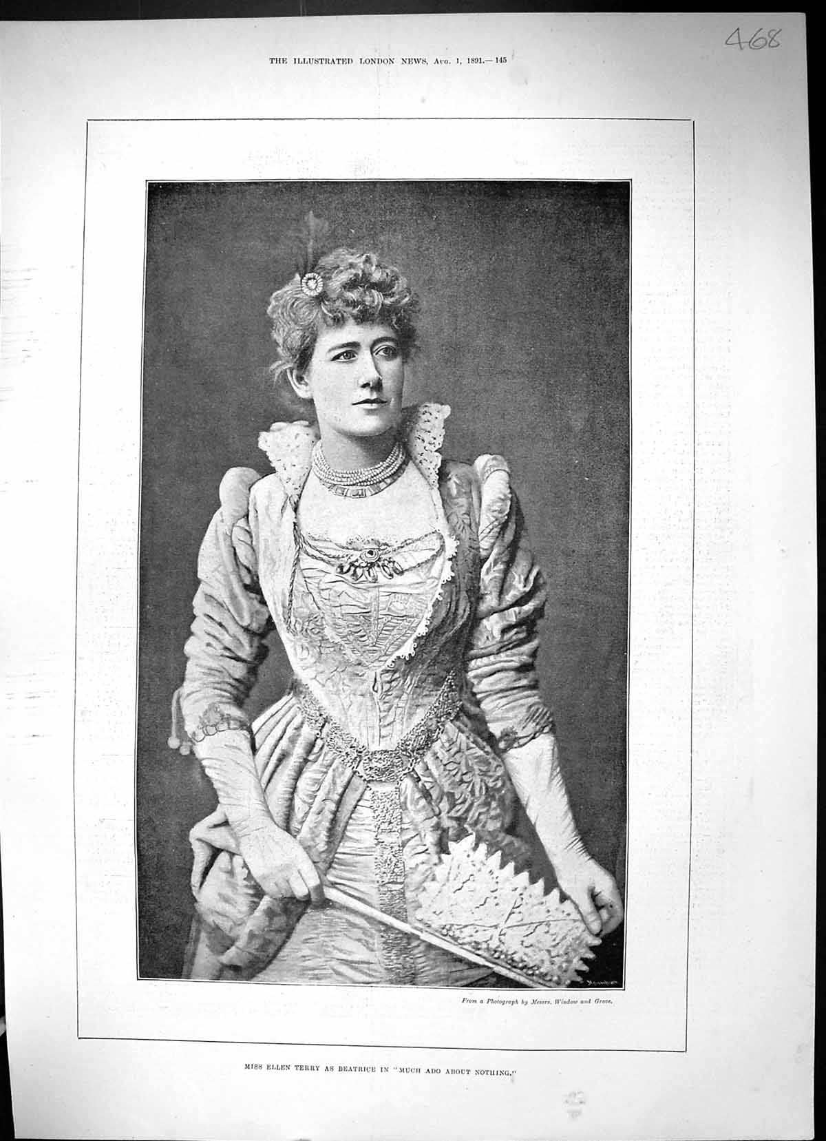 Old Antique Print Miss Ellen Terry Beatrice Much Adoo About Nothing 1891 19th