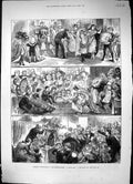 Original Old Antique Print 1881 Domestic Theatricals Dressing Room Stage Actors