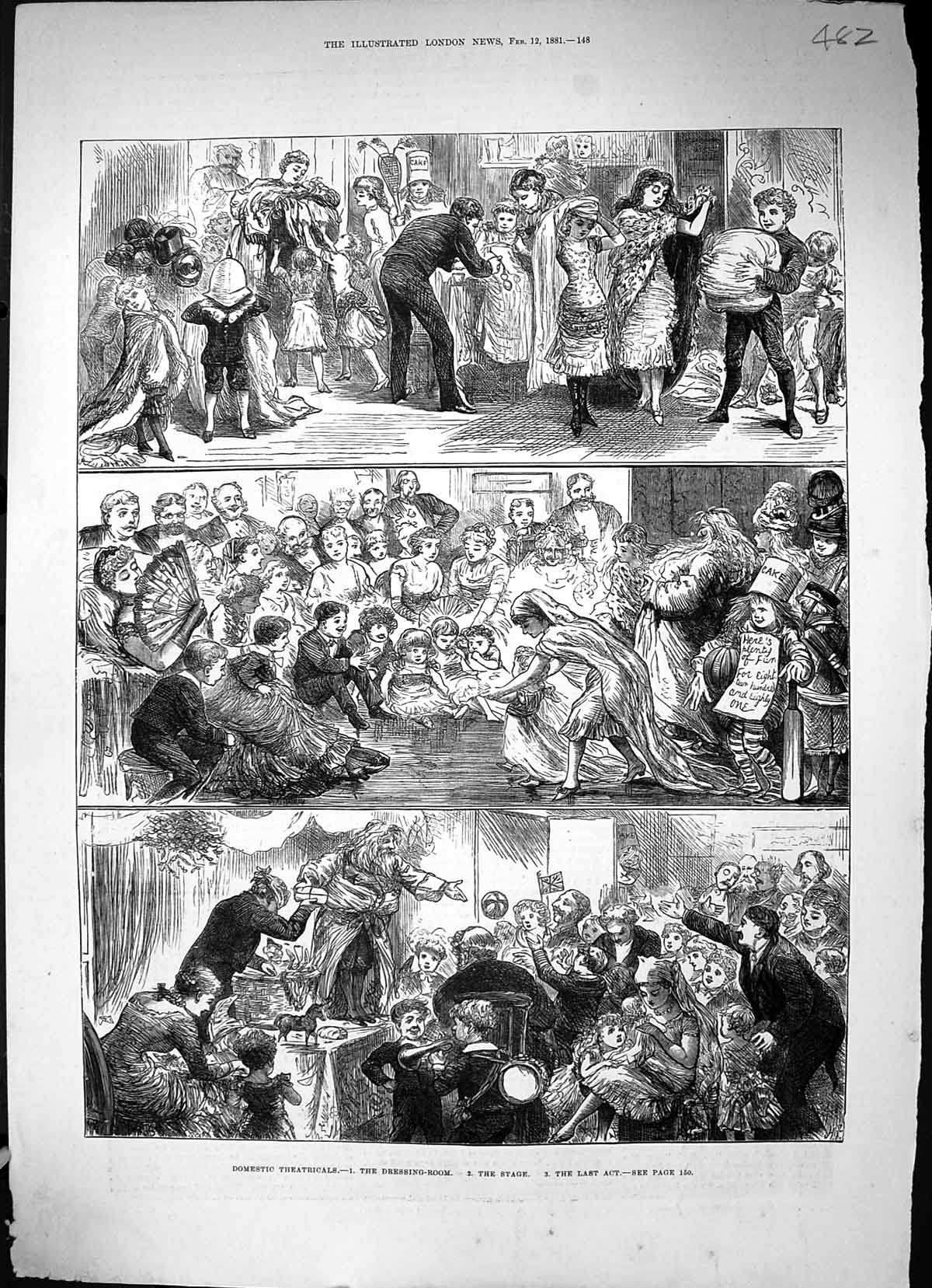Original Old Antique Print 1881 Domestic Theatricals Dressing Room Stage Actors