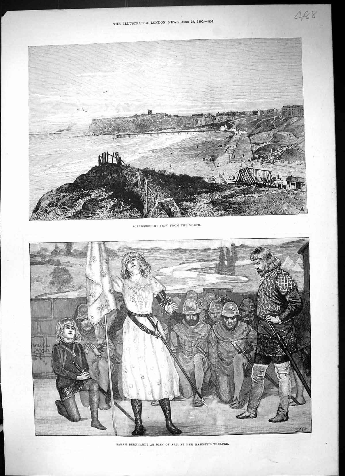 Old 1890 View Scarborough Sarah Bernhardt Joan Arc Majesty'S Theatre Victorian