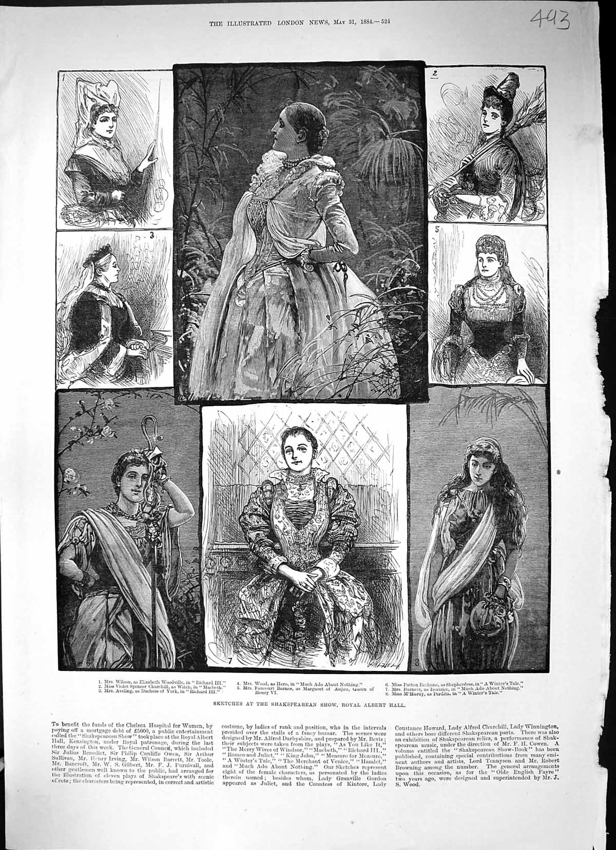 Old 1884 Shakspearean Show Royal Albert Hall Wilson Churchill Aveling Victorian
