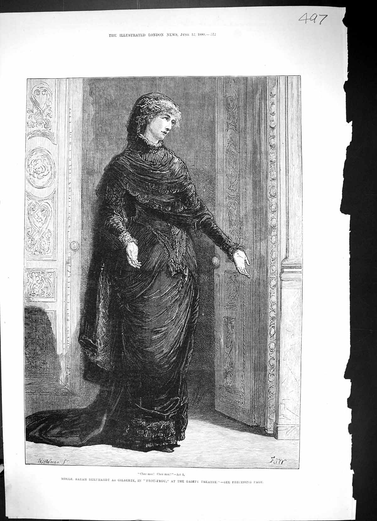 Antique Print 1880 Mdlle. Sarah Bernhardt Gilberte Frou-Frou Gaiety Theatre
