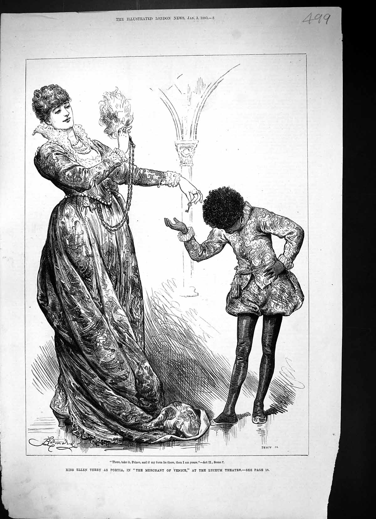 Old Antique Print 1880 Ellen Terry Portia Merchant Venice Lyceum Theatre 19th