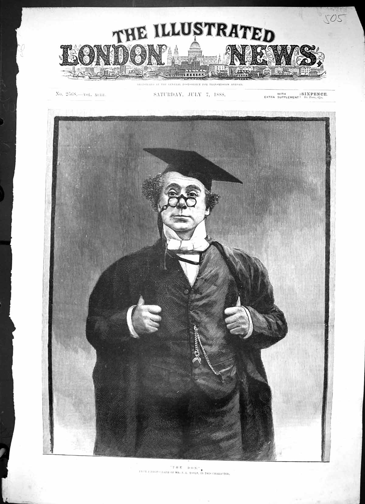 Original Old Antique Print 1888 Portrait The Don Mr Toole Theatre Character