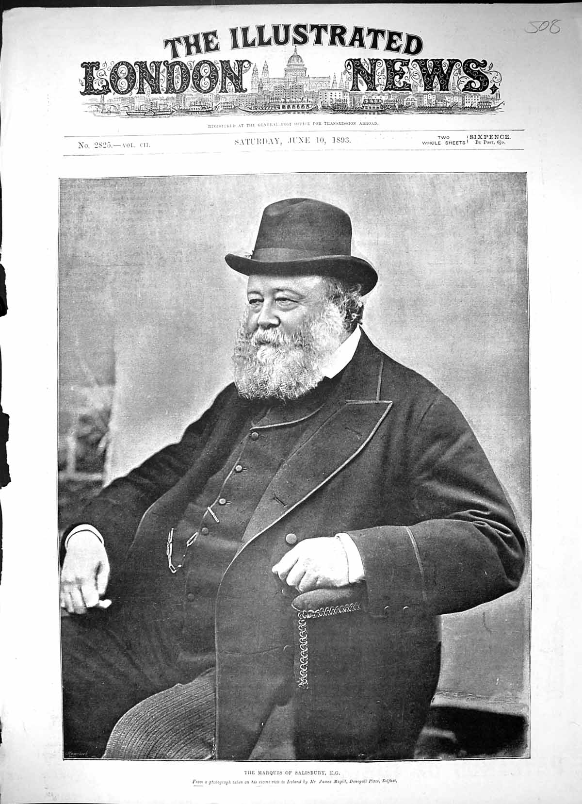Original Old Antique Print 1893 Portrait Marquis Salisbury 19th