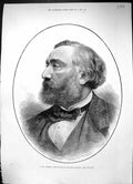 Antique Old Print 1881 Portrait Leon Gambetta Prime Minister French Republic