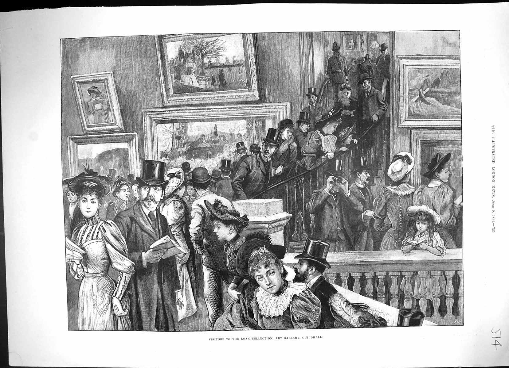 Original Old Antique Print 1894 Visitors Loan Art Gallery Guildhall Paintings