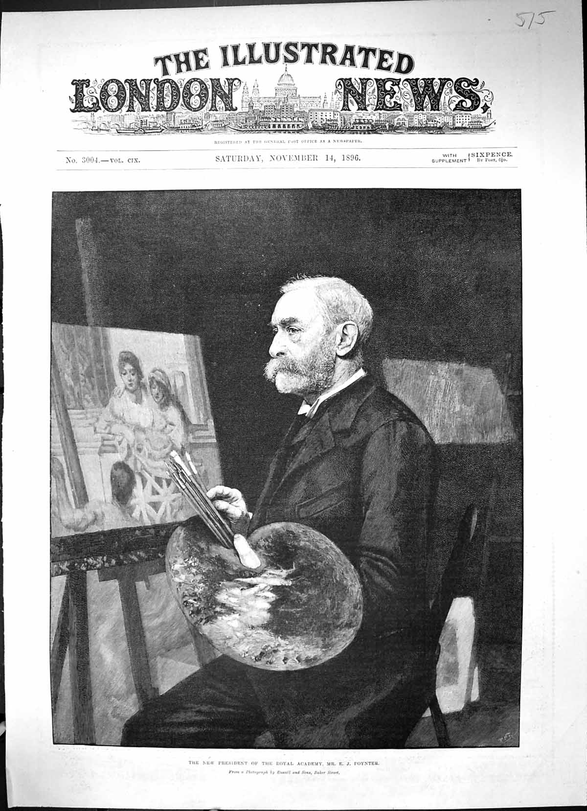 Old Antique Print 1896 Portrait President Royal Academy Mr Poynter Artist 19th