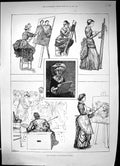 Original Old Antique Print 1885 Lady Students National Art Gallery Artists 19th