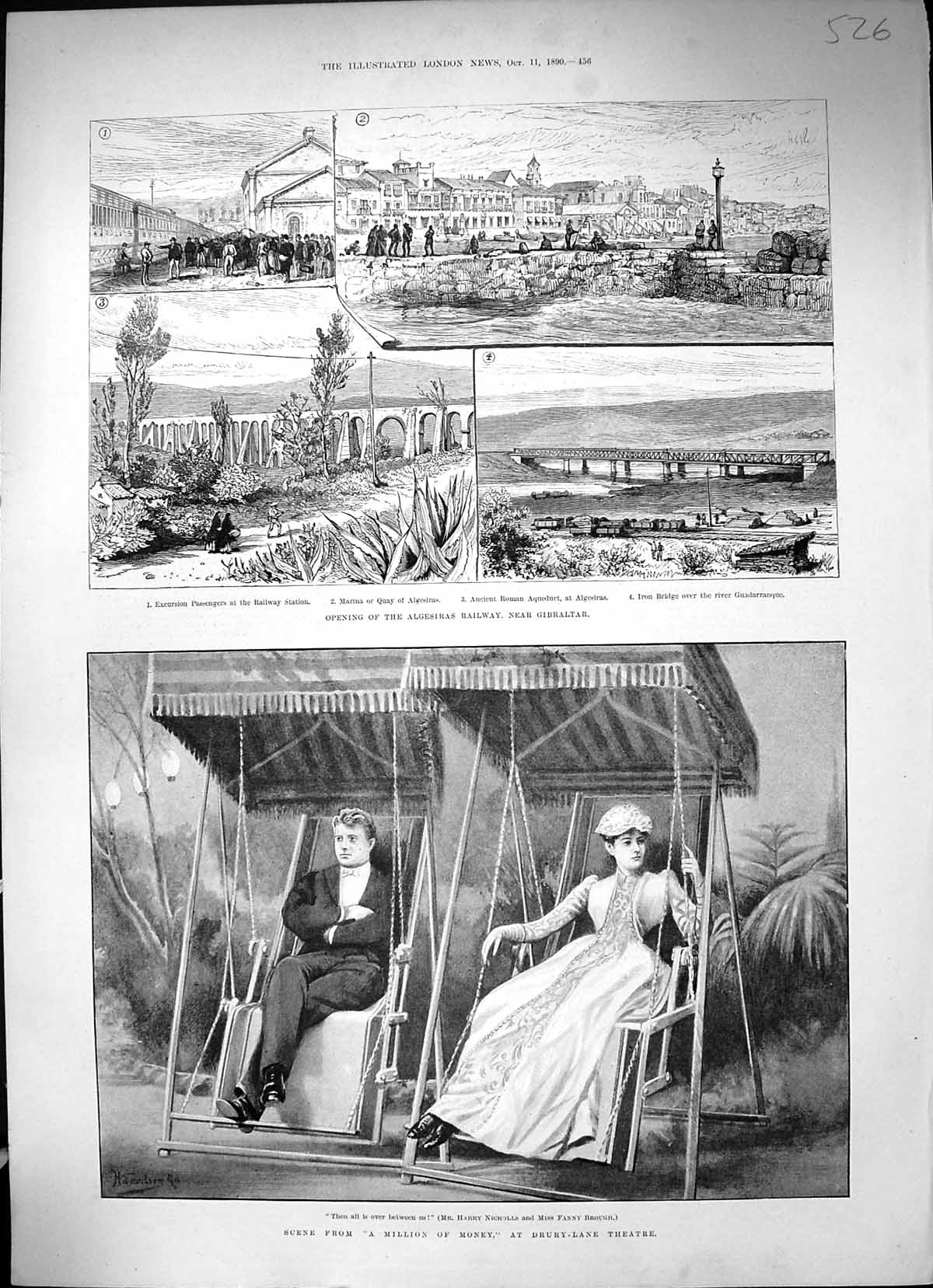 Old Million Money Drury Theatre Nicholls Brough 1890 Algesiras Railwa Victorian