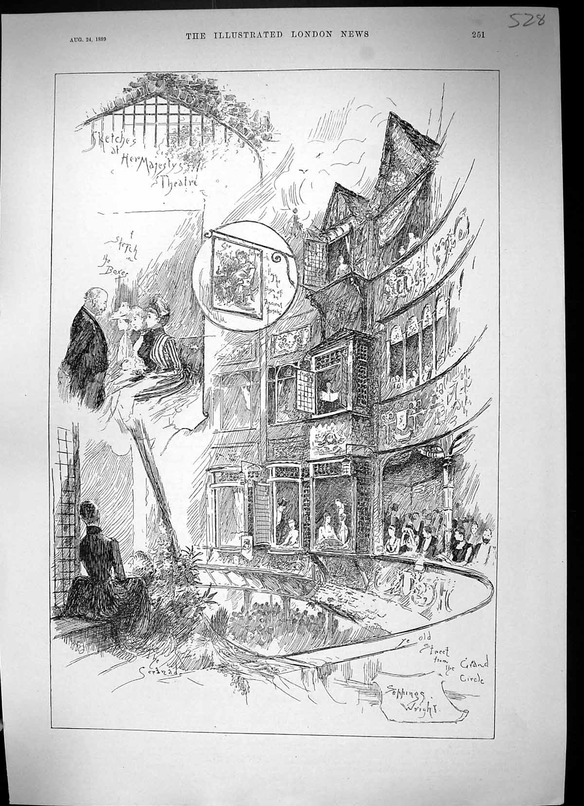 Old Print 1889 Majesty'S Theatre Serenade Grand Circle Spectators Wright 19th