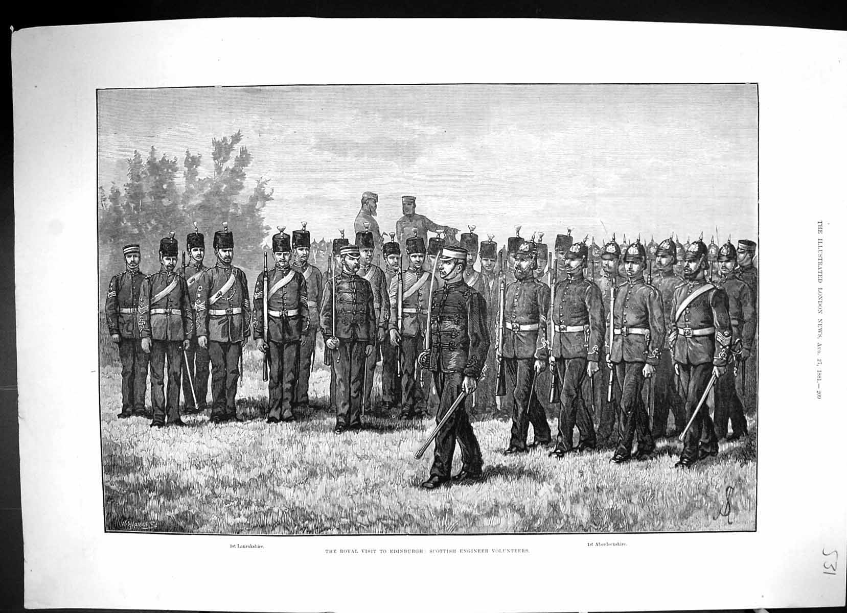 Old Print 1881 Edinburgh Scottish Engineer Volunteers Siers Aberdeenshir 19th