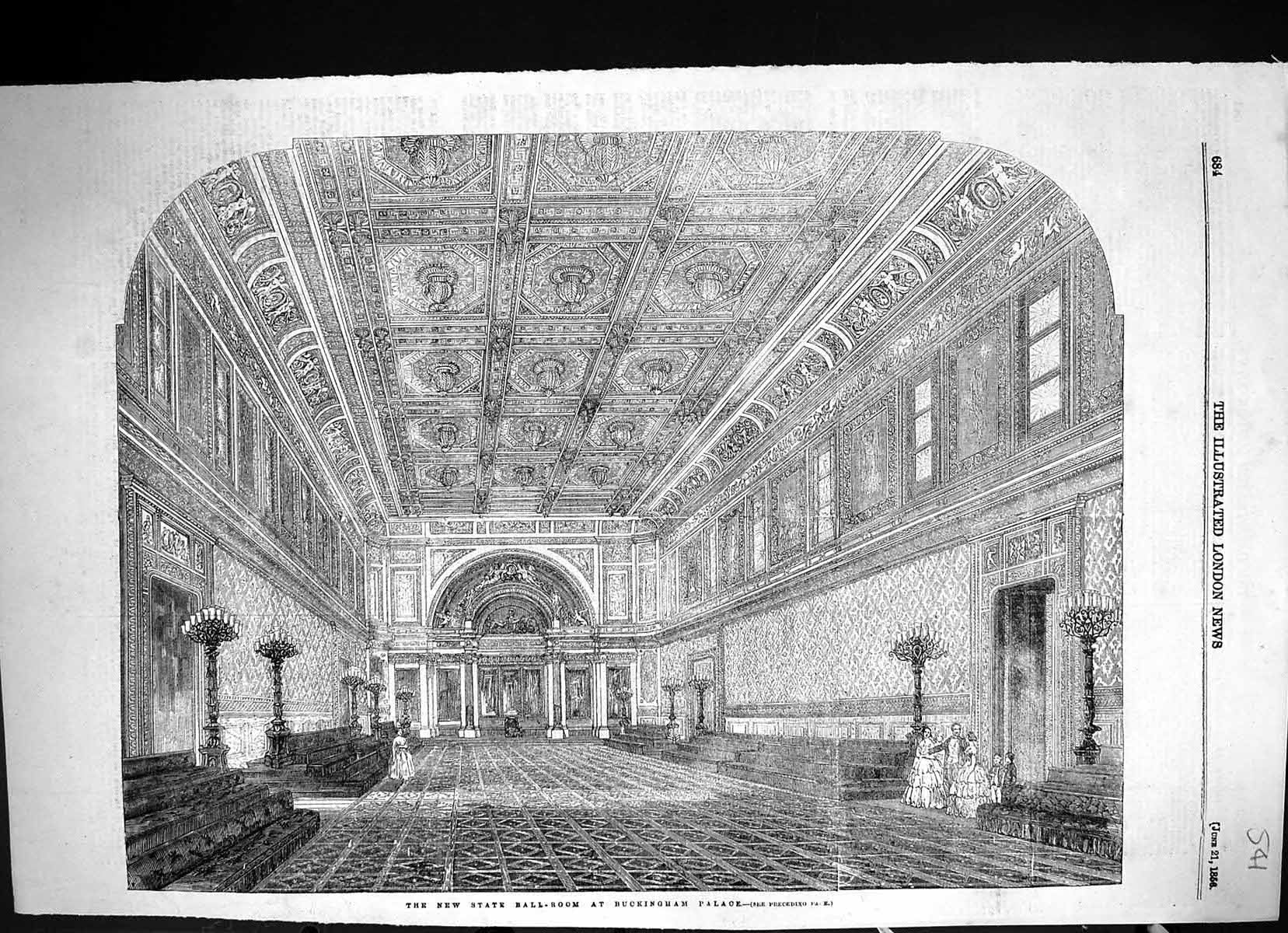 Antique Print 1856 Inside State Ball-Room Buckingham Palace London England 19th