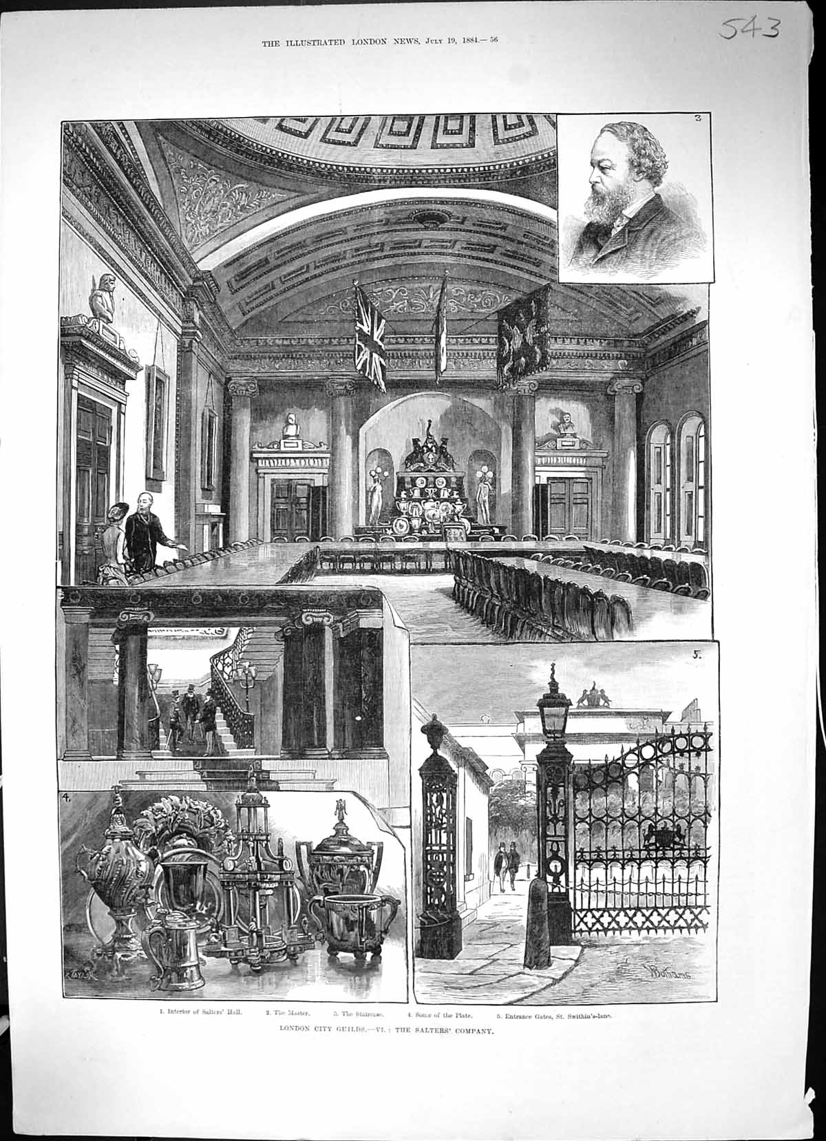 Old 1884 London City Guilds Salters Company Swithin'S-Lane Master Hal Victorian