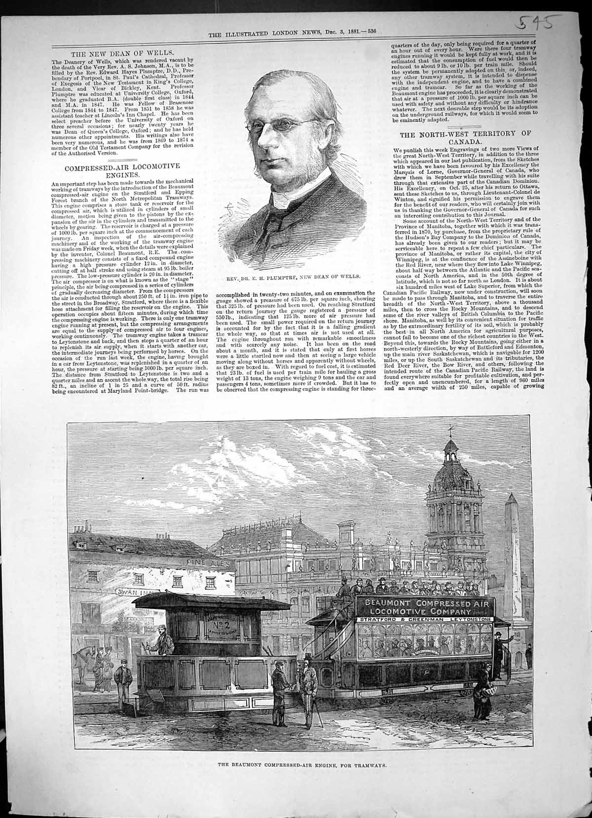Old 1881 Beaumont Compressed-Air Engine Tramways Plumptre Dean Wells Victorian