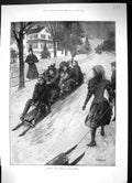 Old Antique Print 1898 Coasting New England Double Runners Sledging Snow 19th