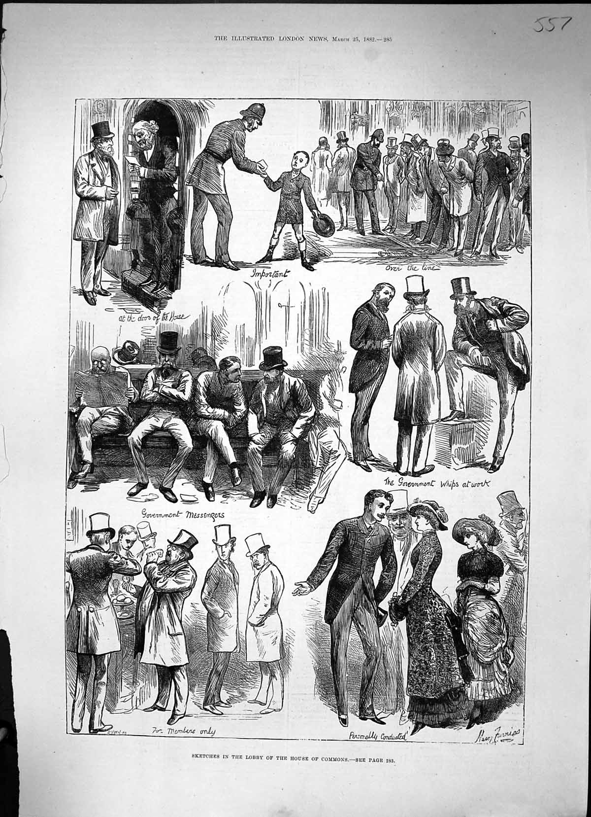 Original Old Antique Print 1882 Lobby House Commons Parliament Members London