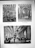 Antique Print 1882 Smoking Room Members Private Corridor Tea House Commons 19th