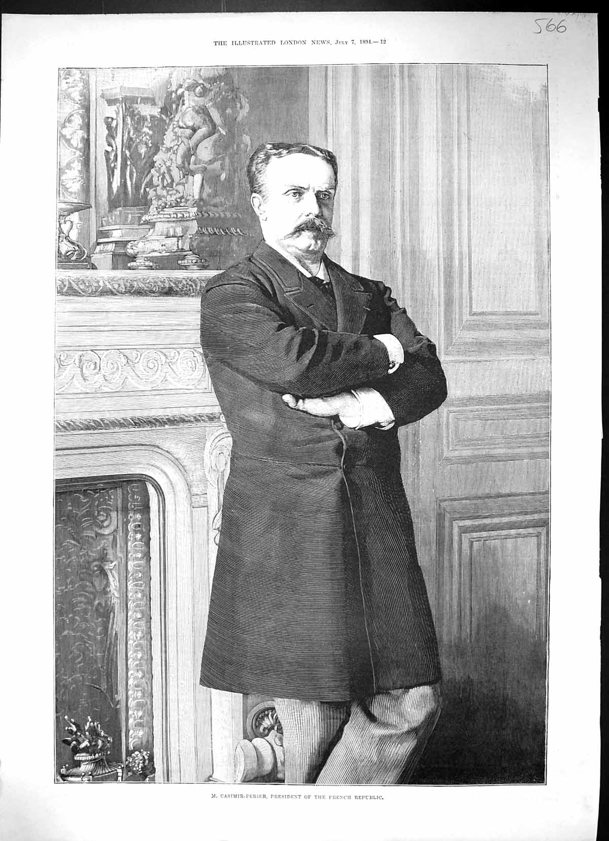 Old Antique Print 1894 Portrait Casimir-Perier President French Republic 19th