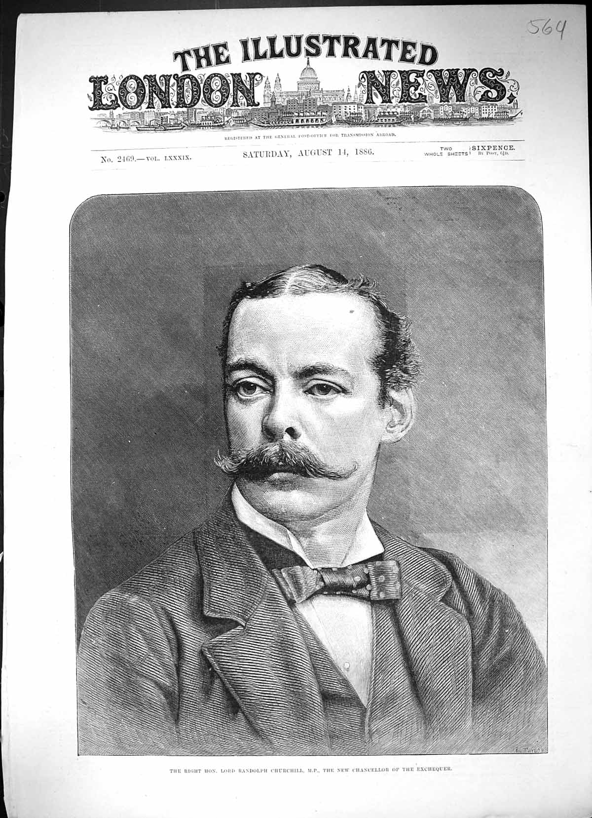 Antique Old Print 1886 Portrait Lord Randolph Churchill Chancellor Exchequer