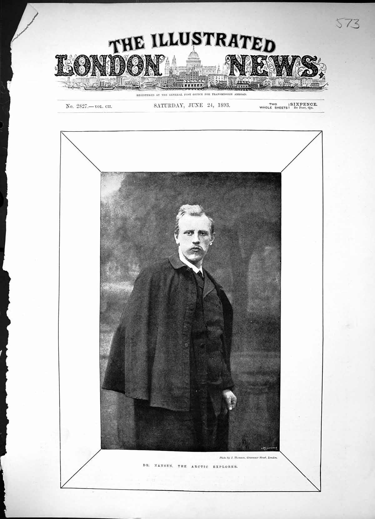 Original Old Antique Print 1893 Portrait Dr Nansen Arctic Explorer Victorian