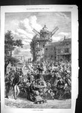 Antique Old Print 1871 Saturday Half Holiday Windmill Families Entertainment