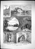 Antique Old Print 1888 Pope Centenary Commemoration Twickenham Church Grotto