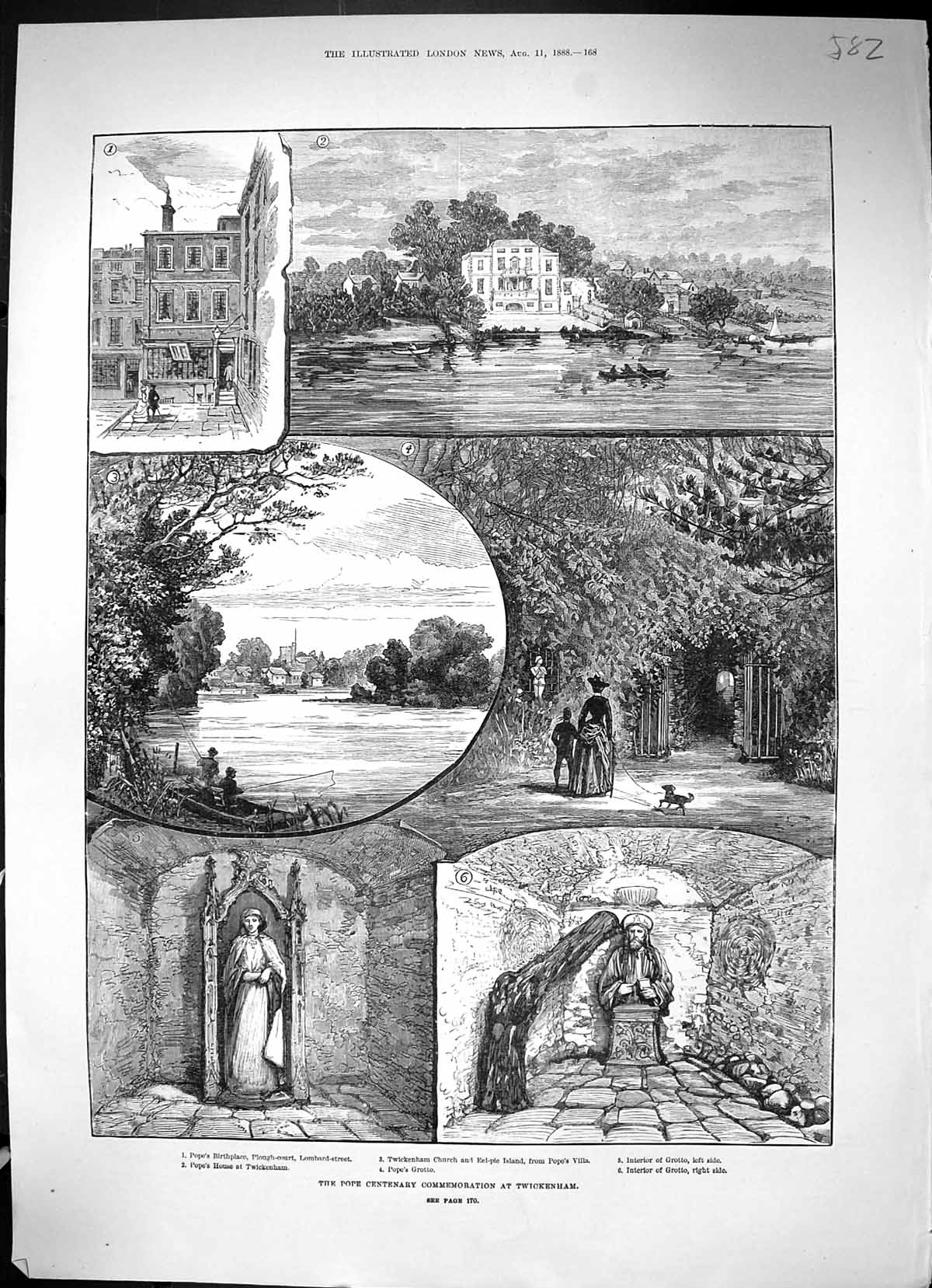 Antique Old Print 1888 Pope Centenary Commemoration Twickenham Church Grotto