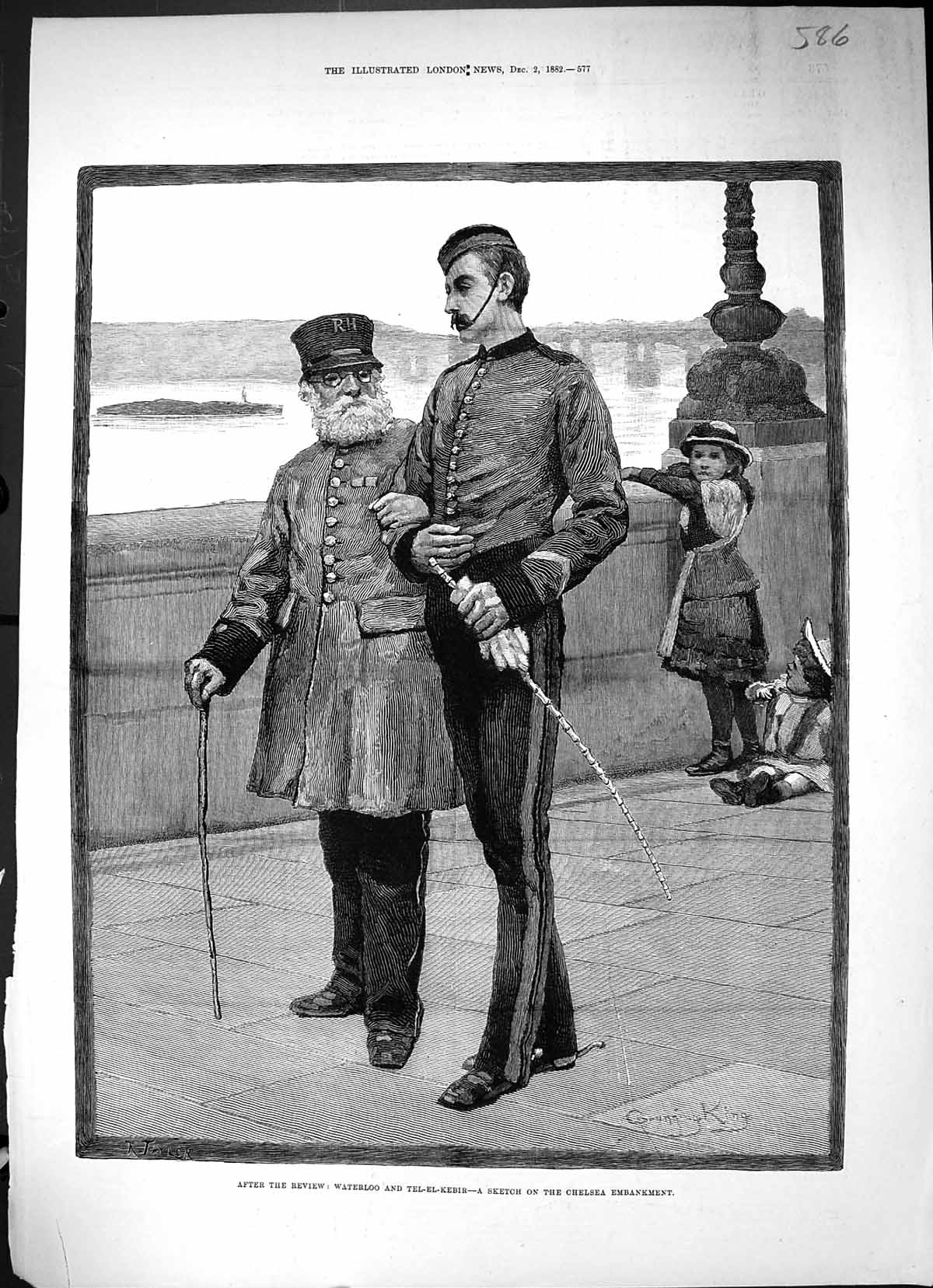 Old Antique Print 1882 Chelsea Embankment Waterloo Tel-El-Kebir Siers War 19th