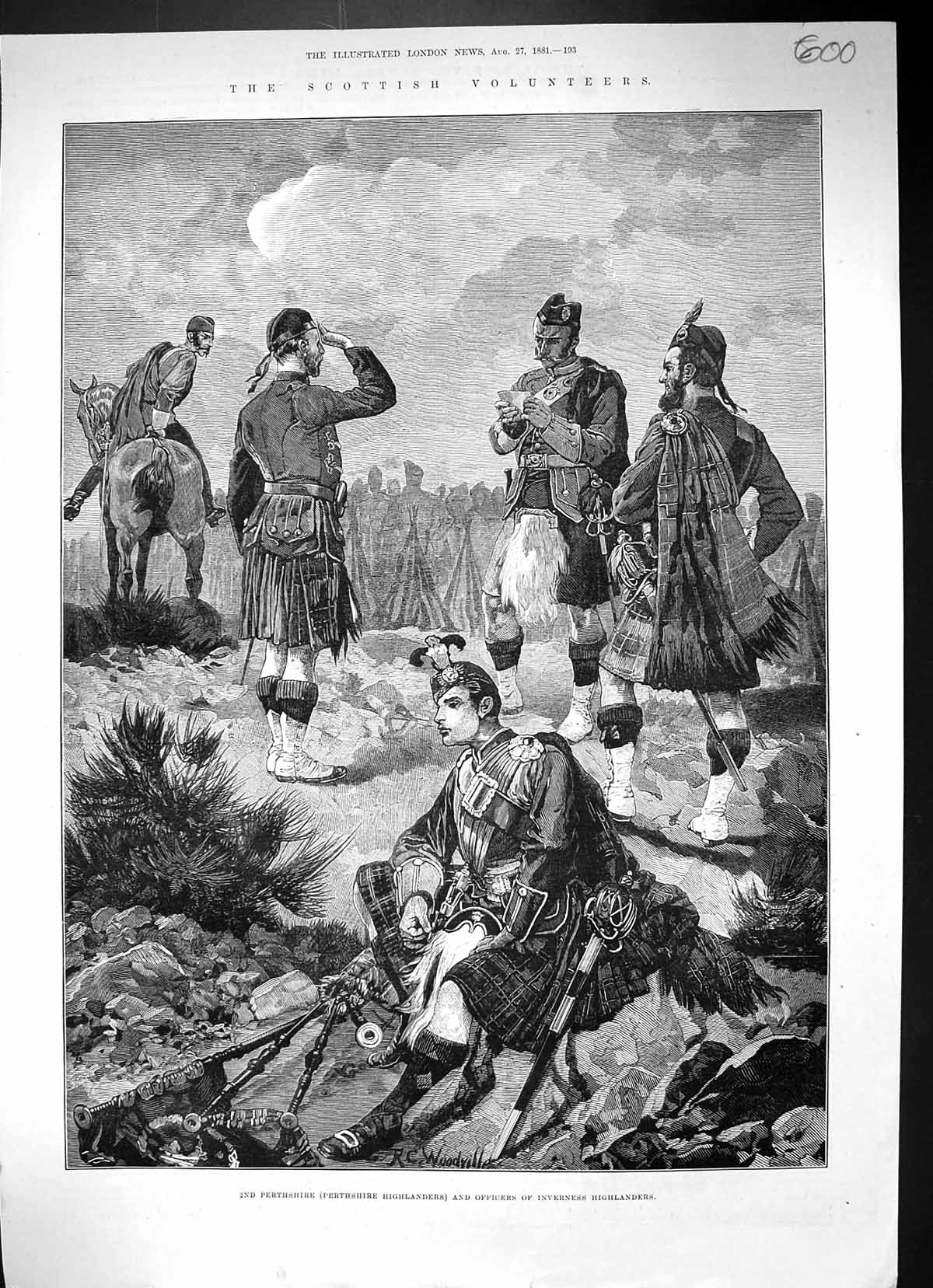 Old Print Scottish Volunteers Perthshire Highlanders Inverness Siers 188 19th