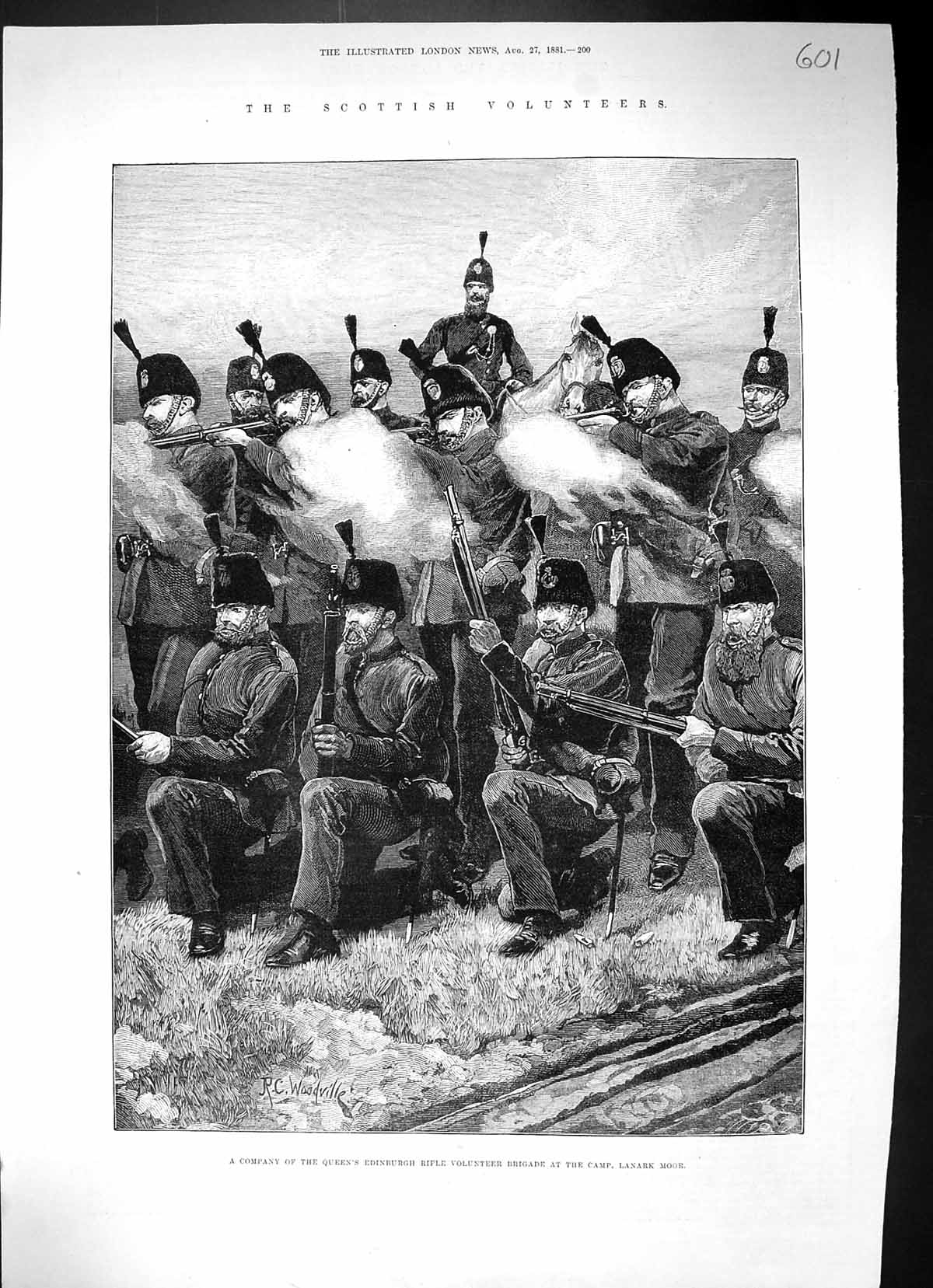 Old Print Queen'S Edinburgh Rifle Volunteer Brigade Camp Lanark Moor 1881 19th