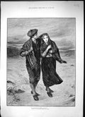 Original Old Antique Print 1882 Man Lady Romance Windy Weather Macnab Mosses
