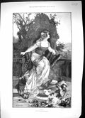 Original Old Antique Print 1896 Portrait Beautiful Woman Hope Gabriel Ferrier