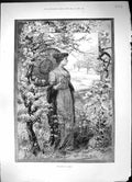 Original Old Antique Print 1896 Coming Spring Beautiful Woman Umbrella 19th