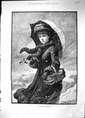 Antique Print 1894 Portrait Beautiful Woman Umbrella Snow Christmas Mission