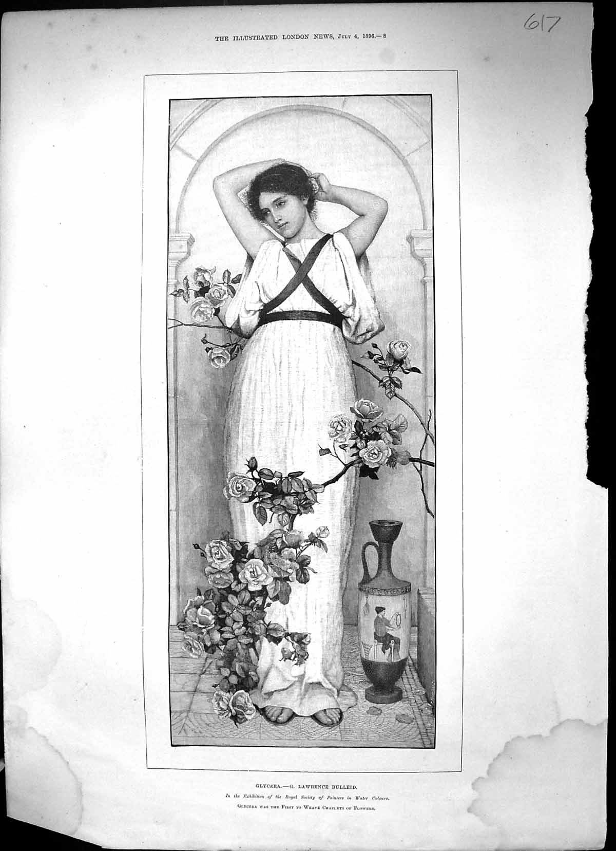 Old Antique Print Beautiful Woman Glycera Flowers 1896 Lawrence Bulleid 19th