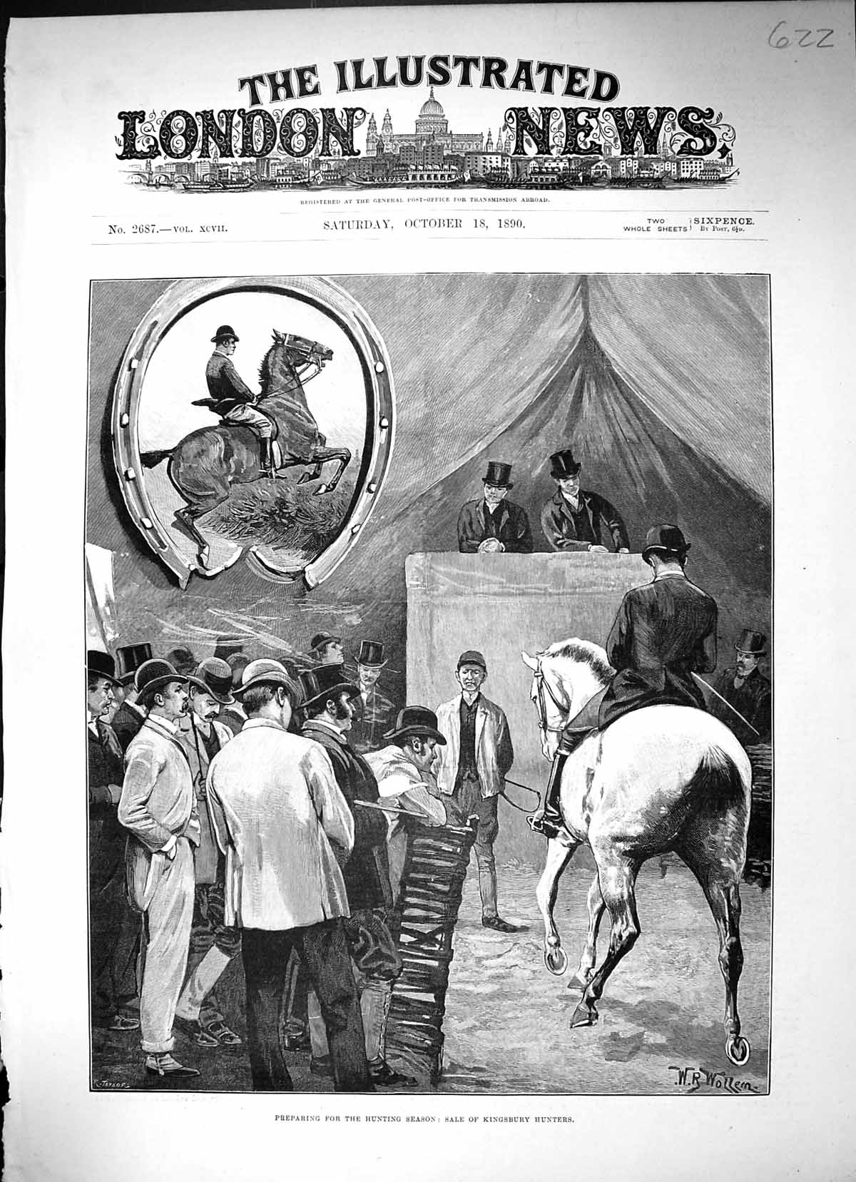 Antique Old Print 1890 Sale Kingsbury Hunters Horses Hunting Season Wollern