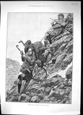 Antique Old Print 1889 Deerstalking Hunting Mountains Carrying Stag Sport Men