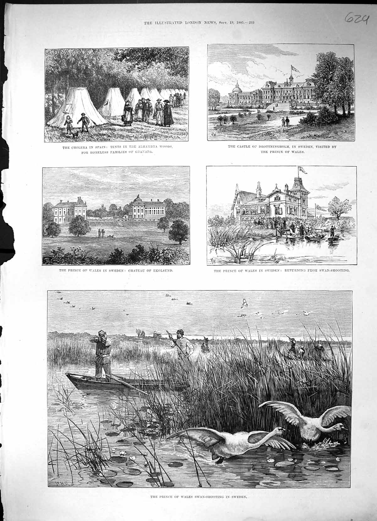 Old Cholera Spain Castle Drottningholm 1885 Prince Wales Swan Shootin Victorian