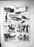 Original Old Antique Print 1882 Hare Coursing Matches Horses Sport Hounds Dogs