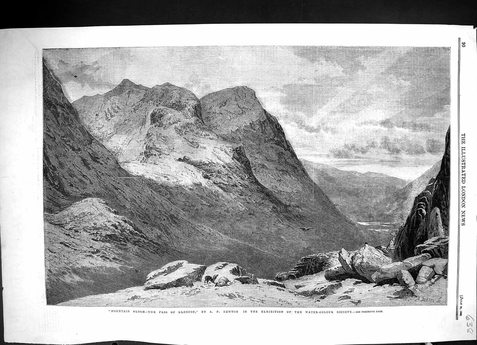 Original Old Antique Print 1860 Mountain Gloom Pass Glencoe Scotland Newton