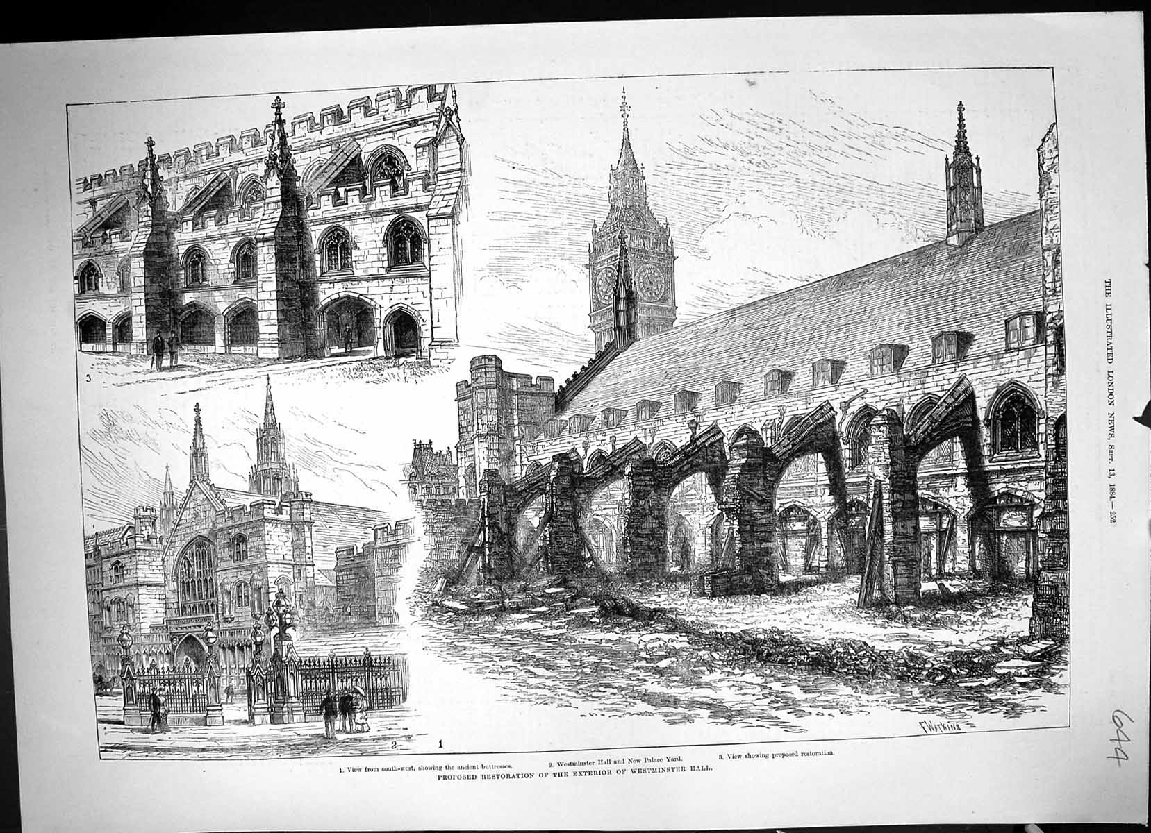 Old 1884 Proposed Restoration Exterior Westminster Hall Palace Yard B Victorian