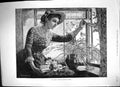 Antique Old Print 1885 Lady Waving Hankerchief Window Answer Marcella Walker