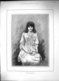 Antique Old Print Portrait Beautiful Woman Spring Flowers 1892 Paul Heydel 19th