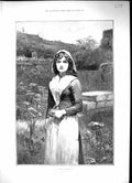 Original Old Antique Print 1897 Portrait Beautiful Woman Pretty Puritan 19th