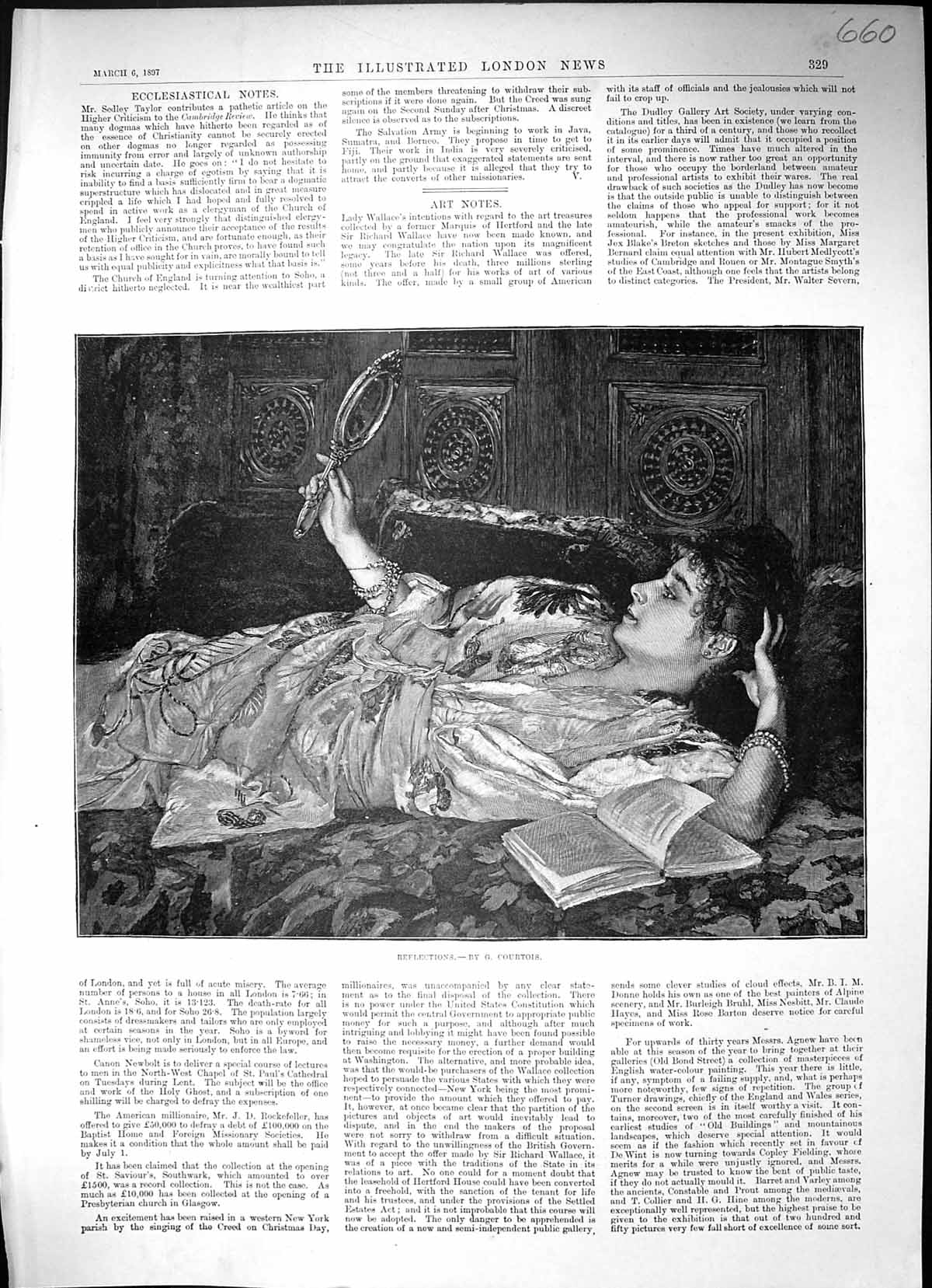 Old Antique Print 1897 Beautiful Woman Lookin Mirror Reflections Courtois 19th