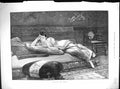 Original Old Antique Print Romance Repose Lady Reading Book Lying Cushions 1893