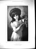 Antique Old Print Birthday Congratulations Young Girl Fruit 1888 Von Der Beek