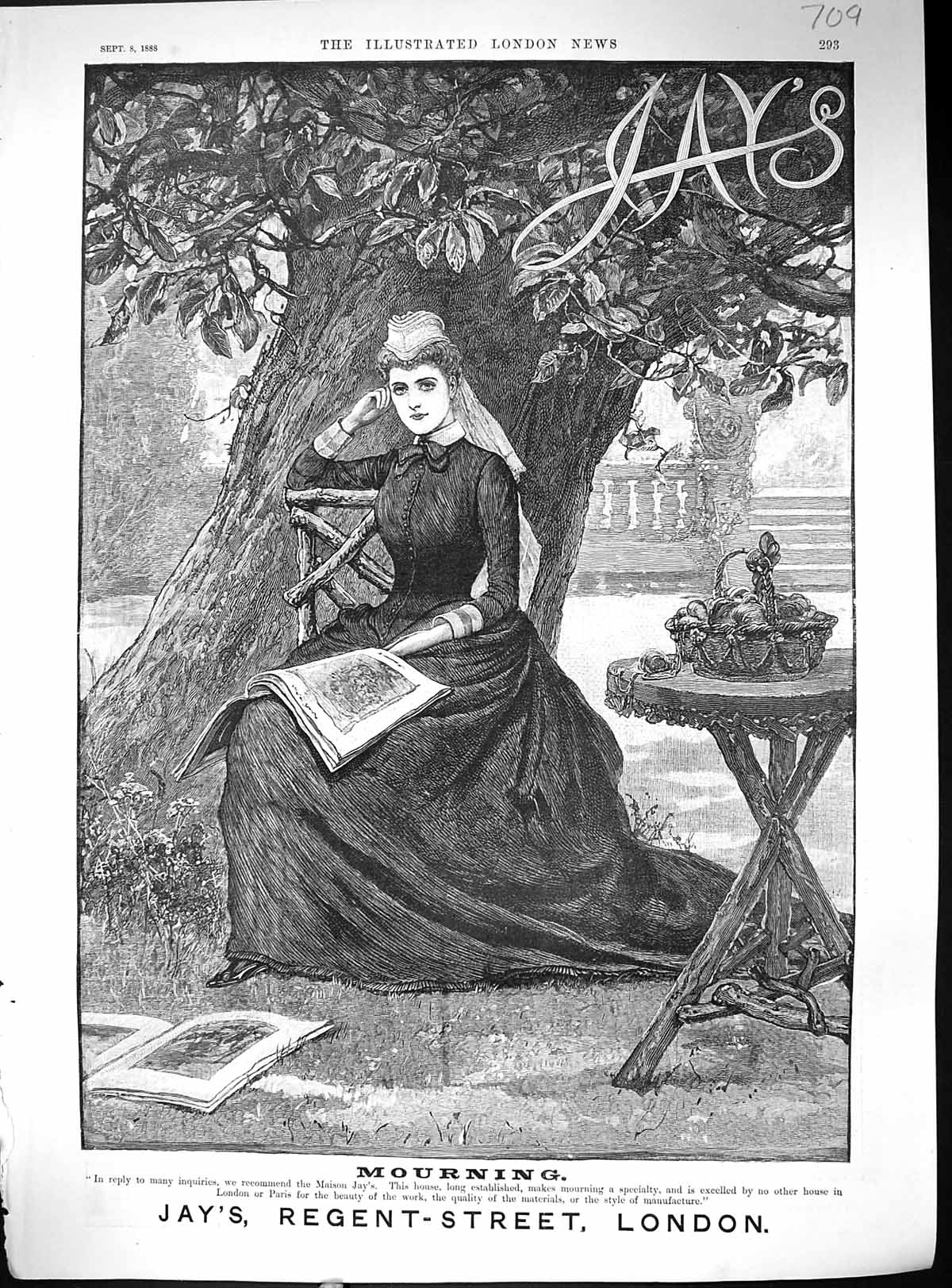 Antique Print 1888 Advertisement Maison Jay Regent Street London Lady Tree 19th
