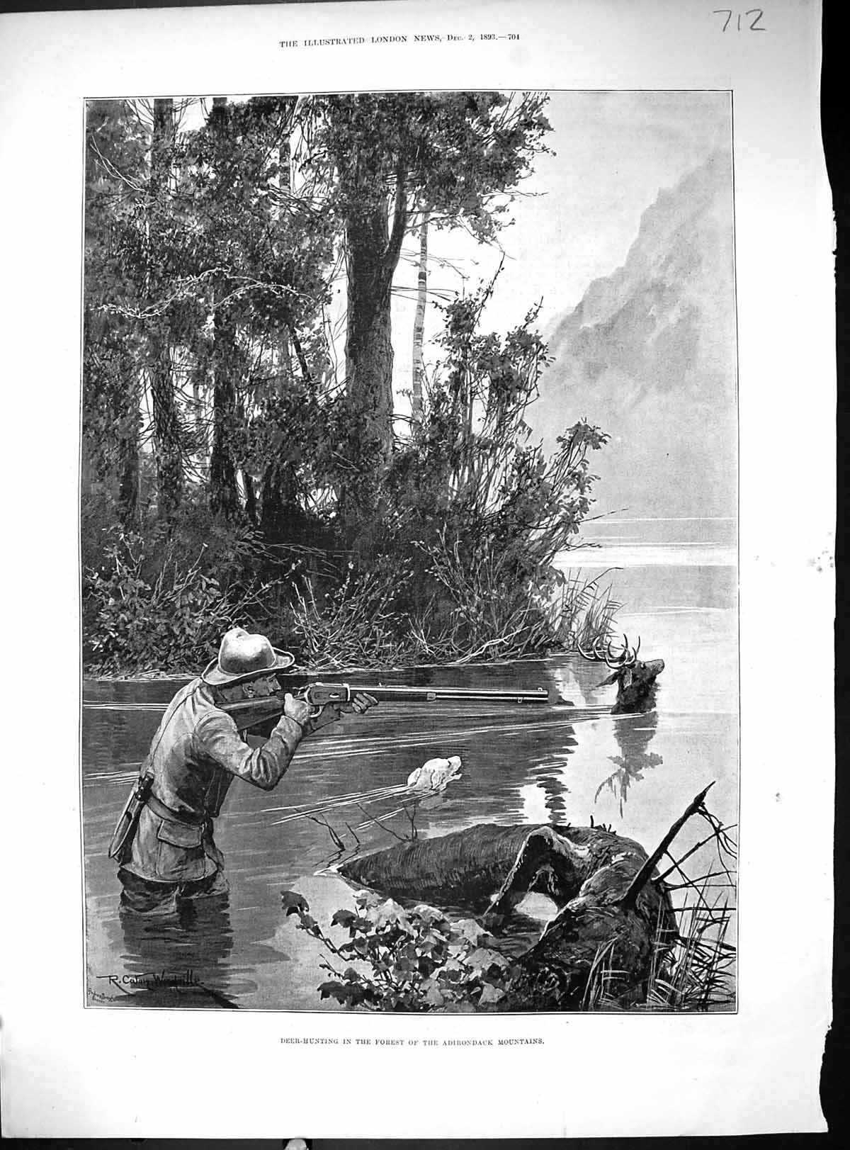 Old 1893 Deer Hunting Forest Adirondack Mountains Shooting Sport Dog Victorian